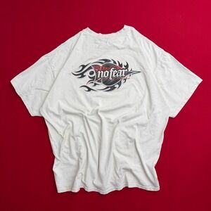 Vintage Skater Y2K No Fear Graphic T-Shirt White Distressed Tribal Flame Men XXL